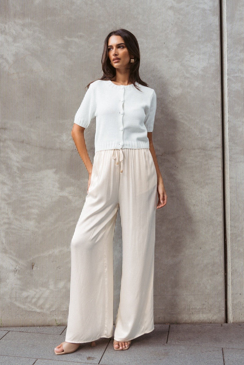 Tori Satin Pants - Cream