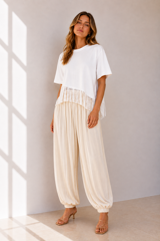Freda Fringe Tee - White