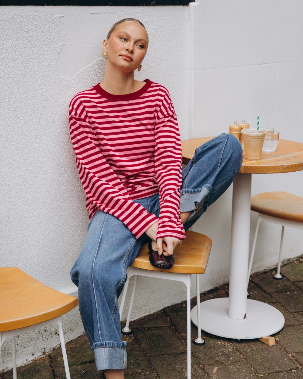Maddie Long Sleeve Tee - Pink/Red