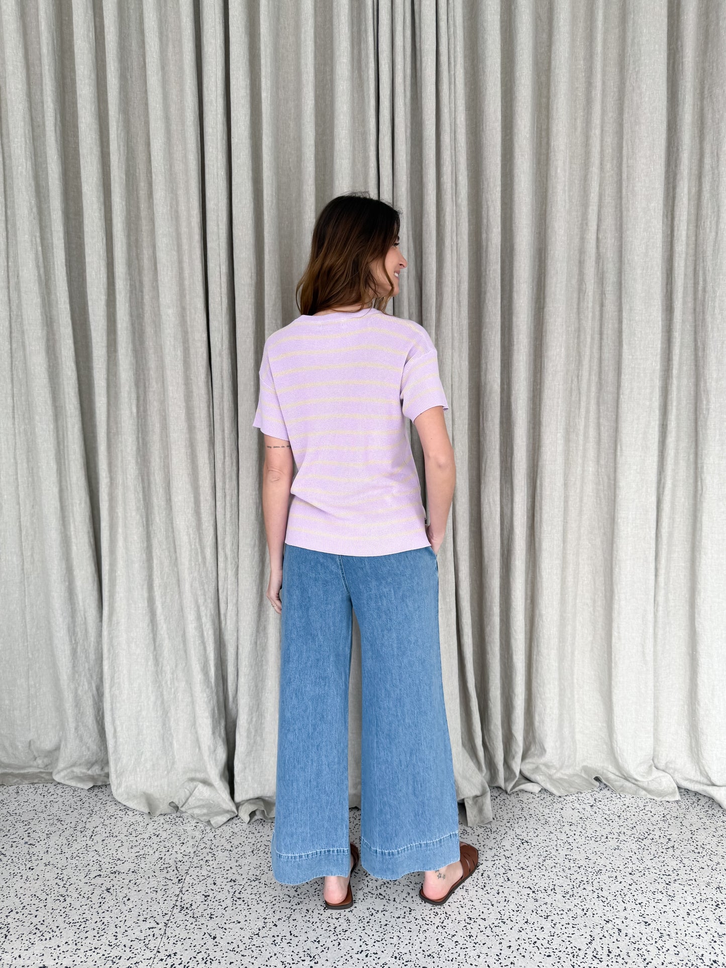Lilly Knit Top - Mauve/ Lemon Stripe