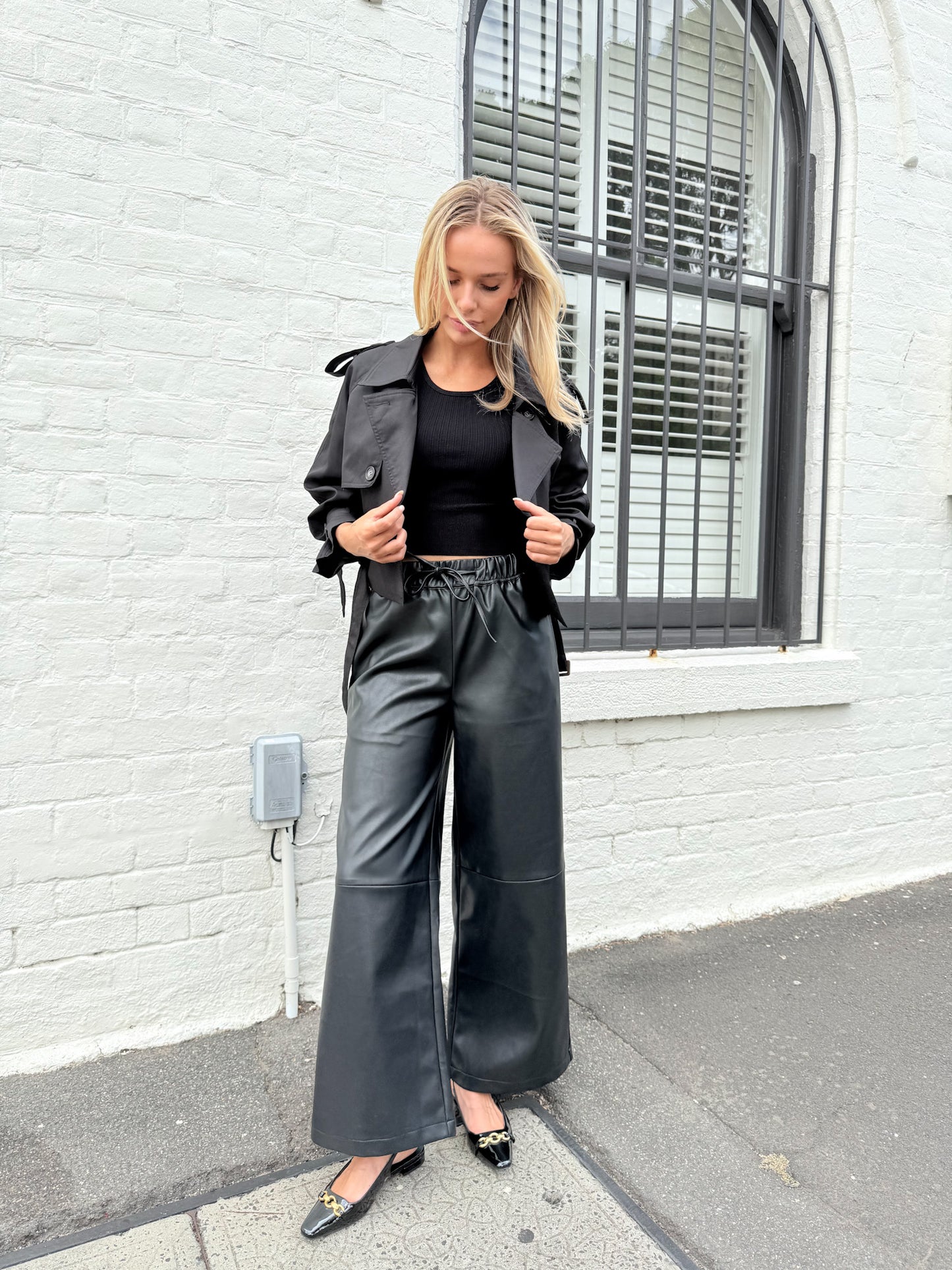 Abbey Pleather Pants - Black