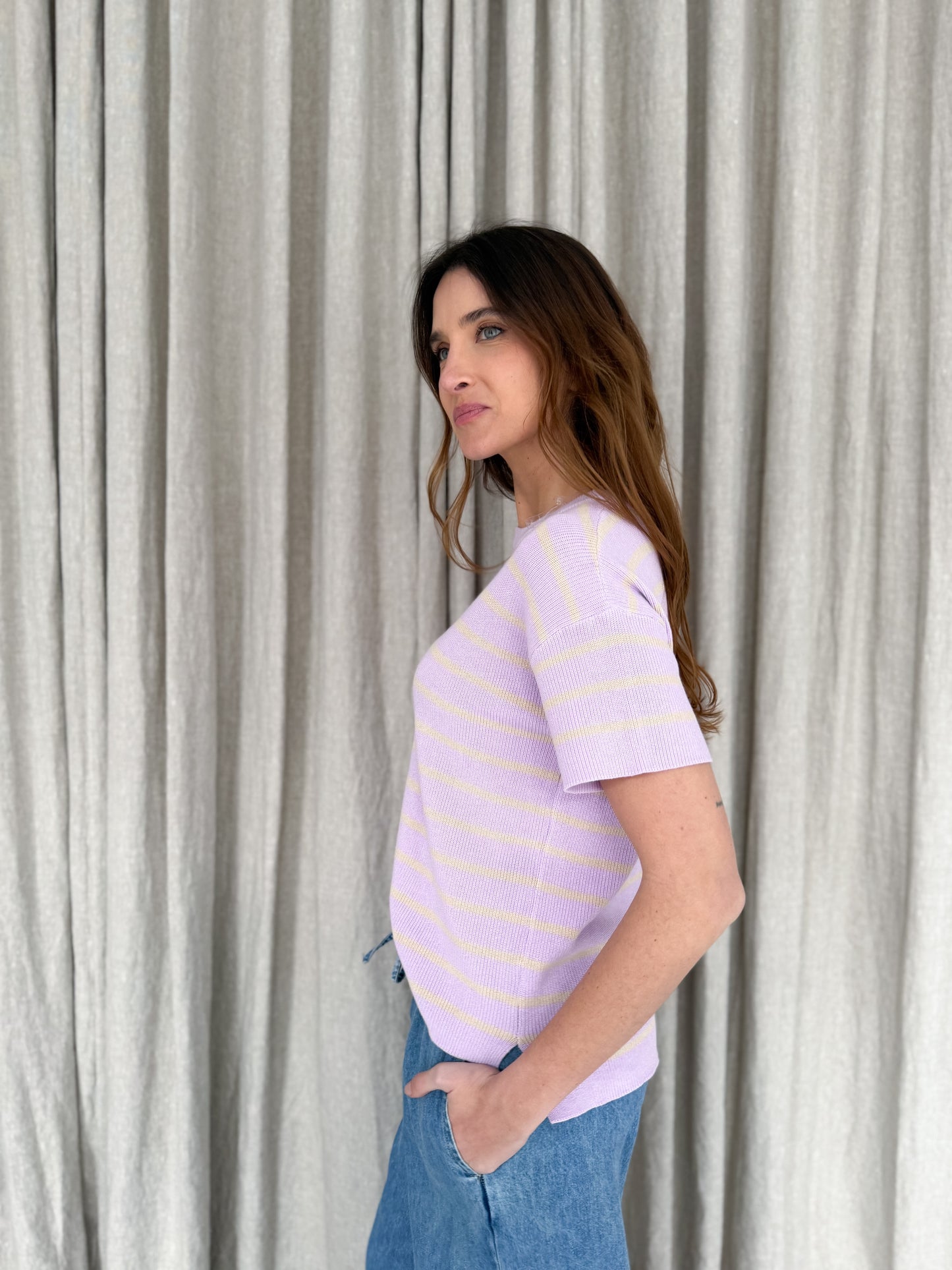 Lilly Knit Top - Mauve/ Lemon Stripe
