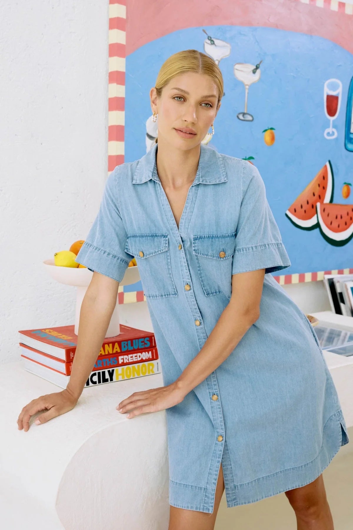Melenia Denim Shirt Dress - Denim