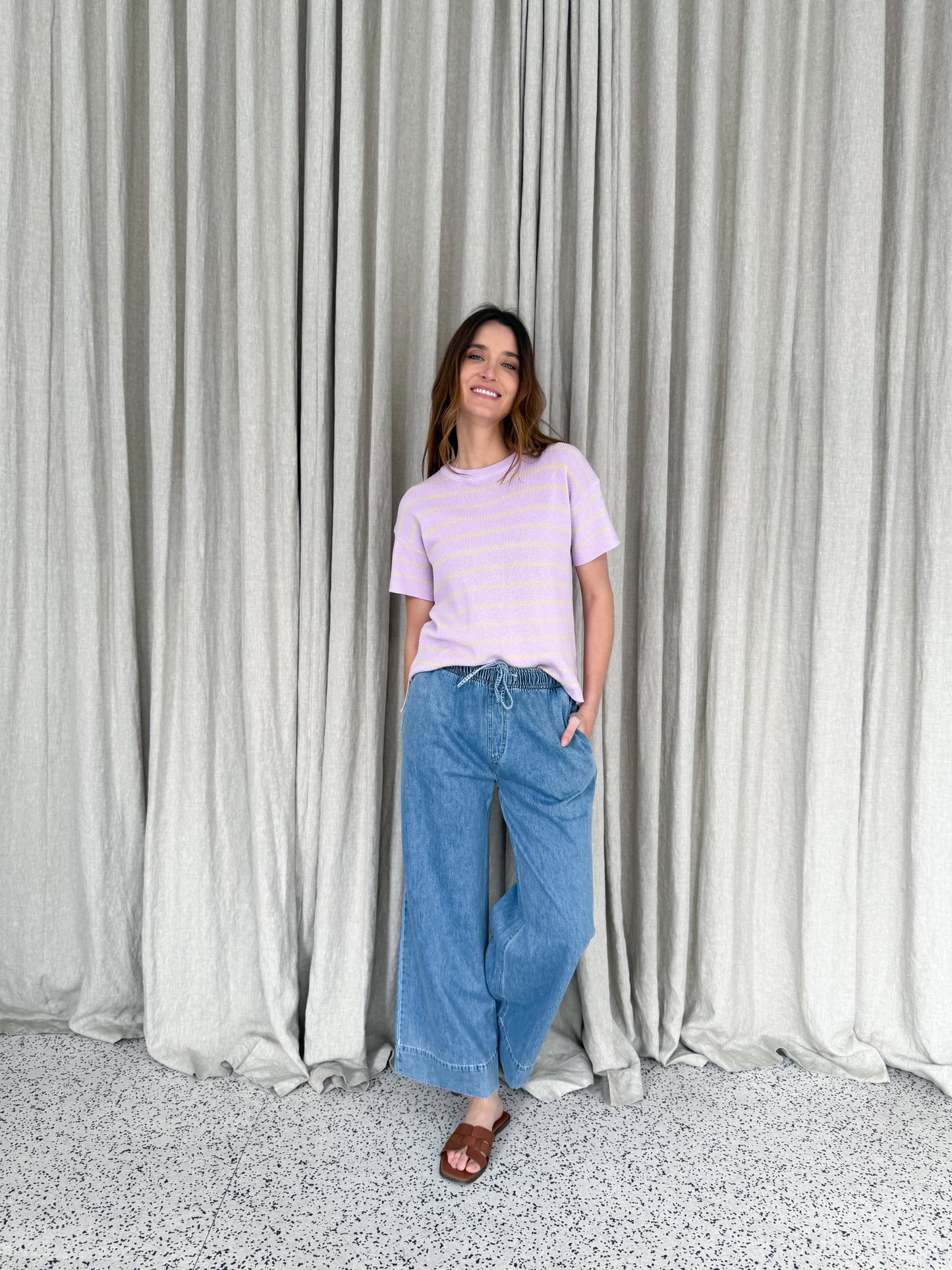 Lilly Knit Top - Mauve/ Lemon Stripe
