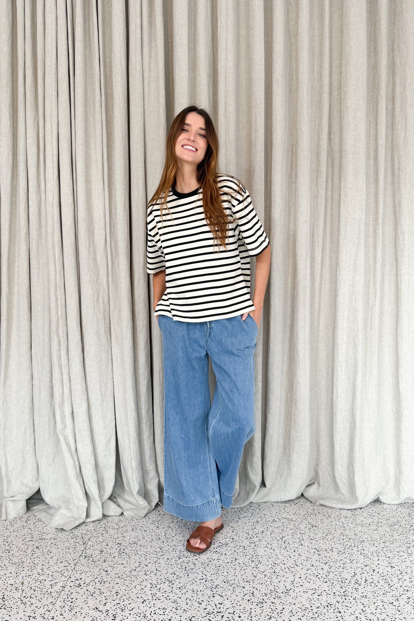 Mona Stripe Tee - White/Navy