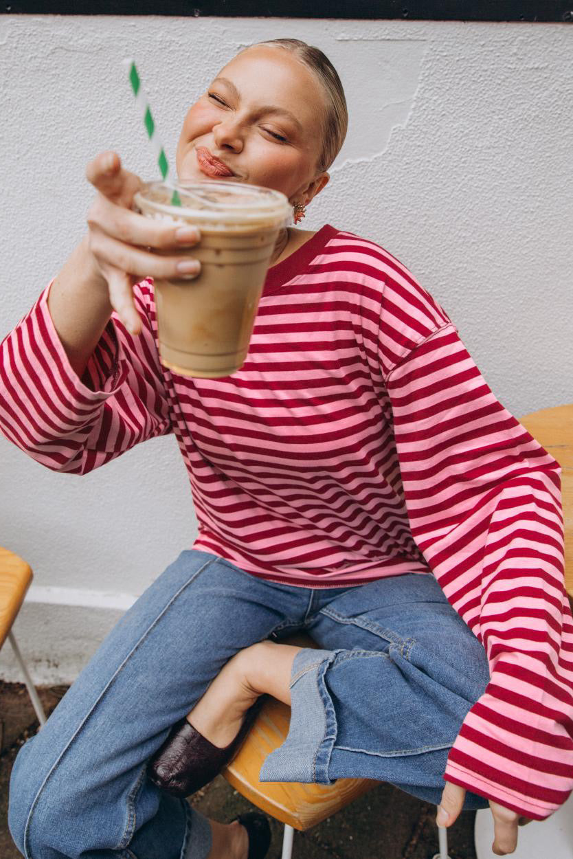 Maddie Long Sleeve Tee - Pink/Red
