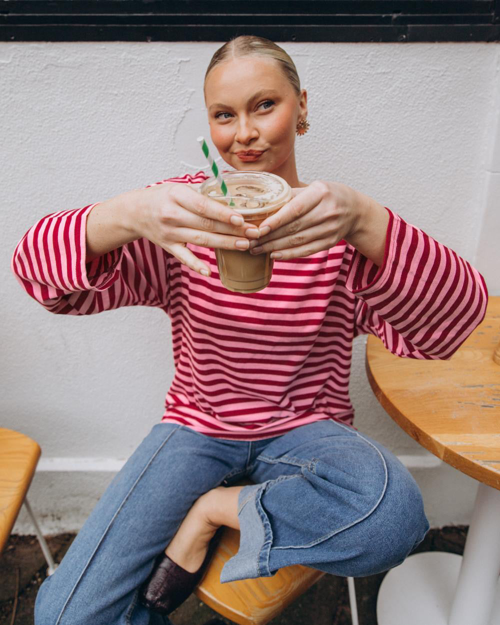 Maddie Long Sleeve Tee - Pink/Red