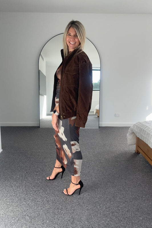 Boston Faux Suede Jacket - Chocolate