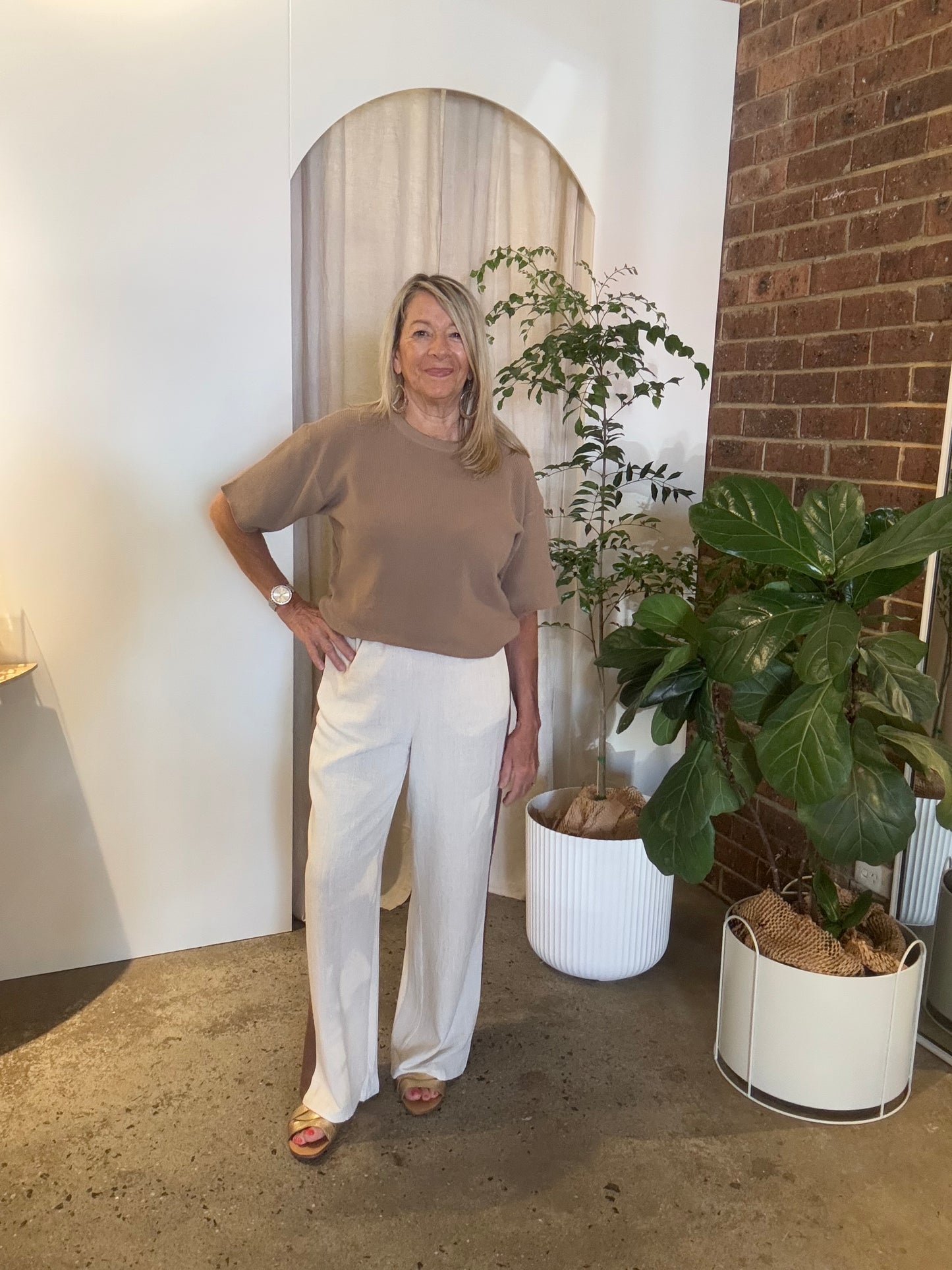 Genie Linen Pant w/ Mocha Contrast Stripe