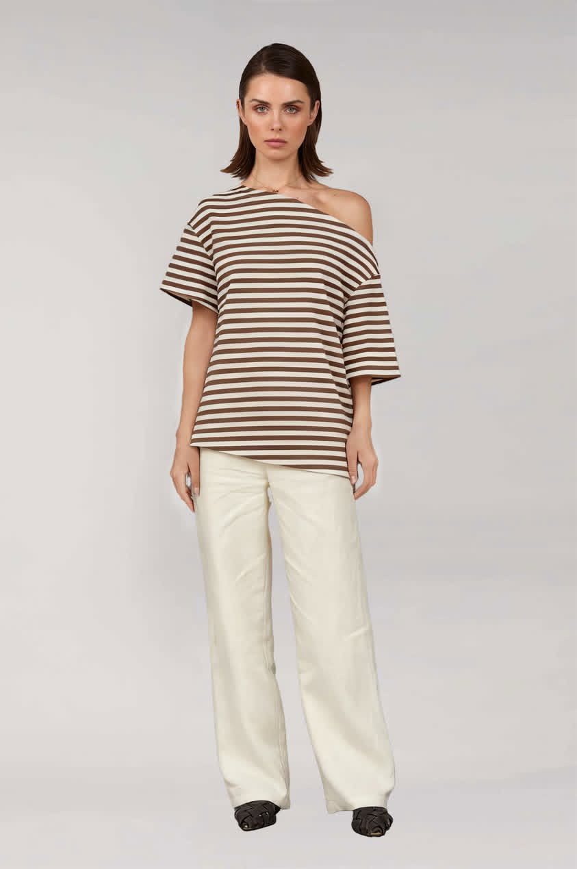 Roxy Stripe Tee - Chocolate/ White Stripe