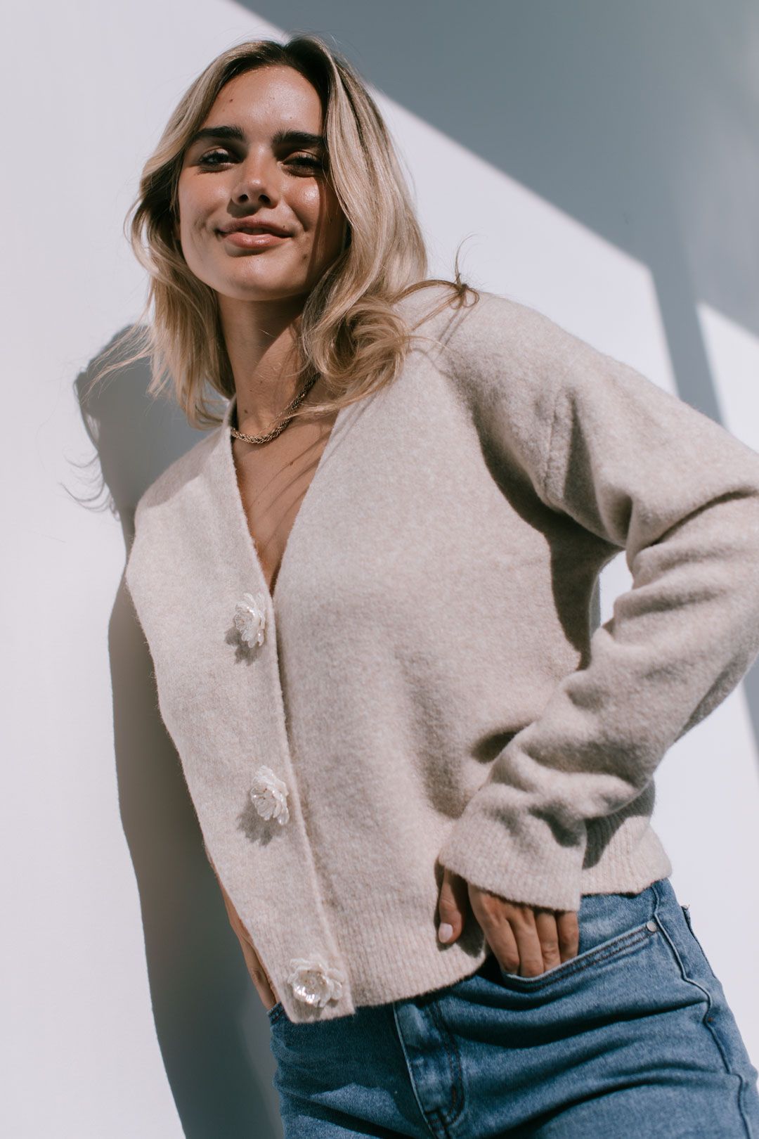Harlow Flower Button Cardigan