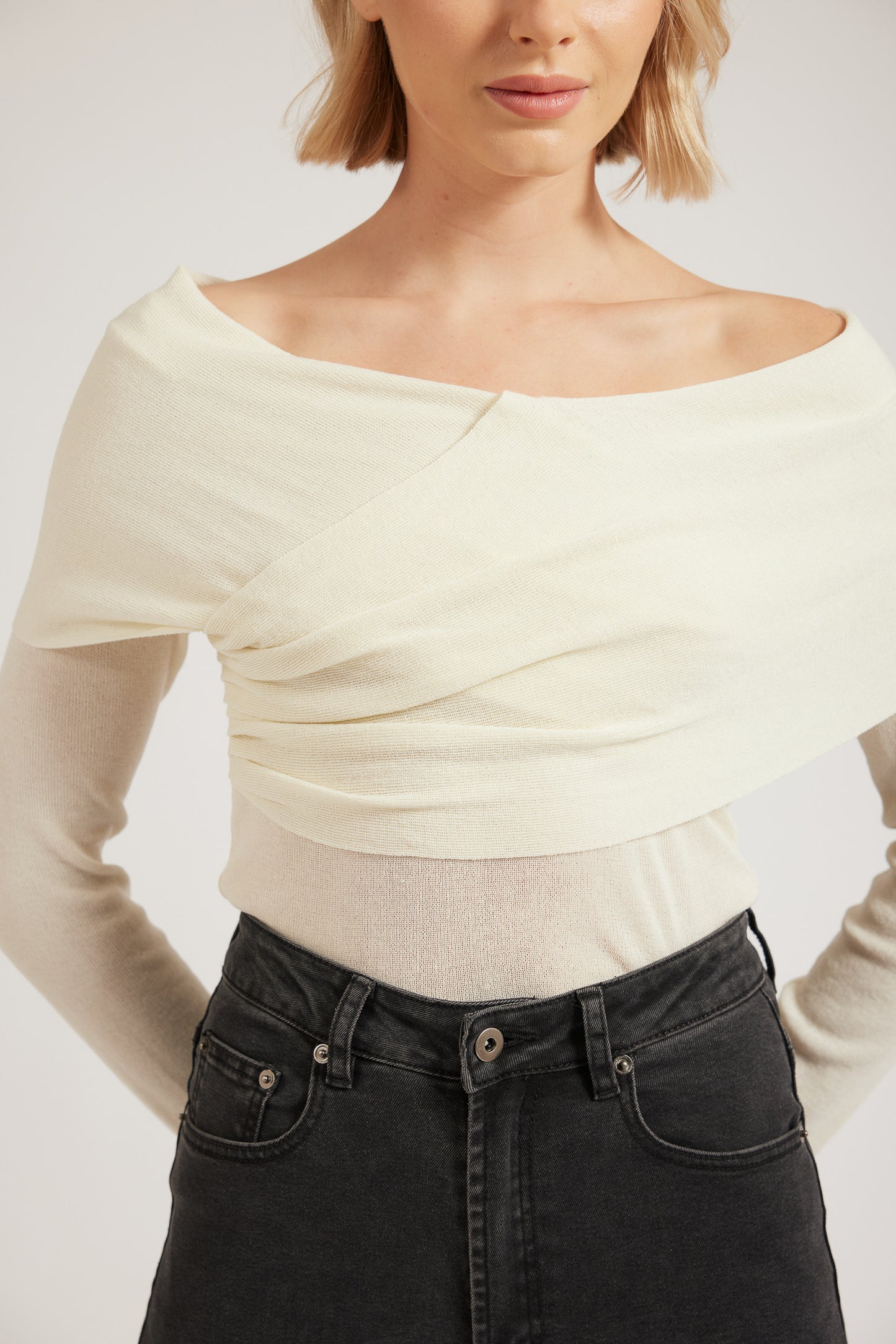 Kinslee Off Shoulder Long Sleeve Knit Top - Cream