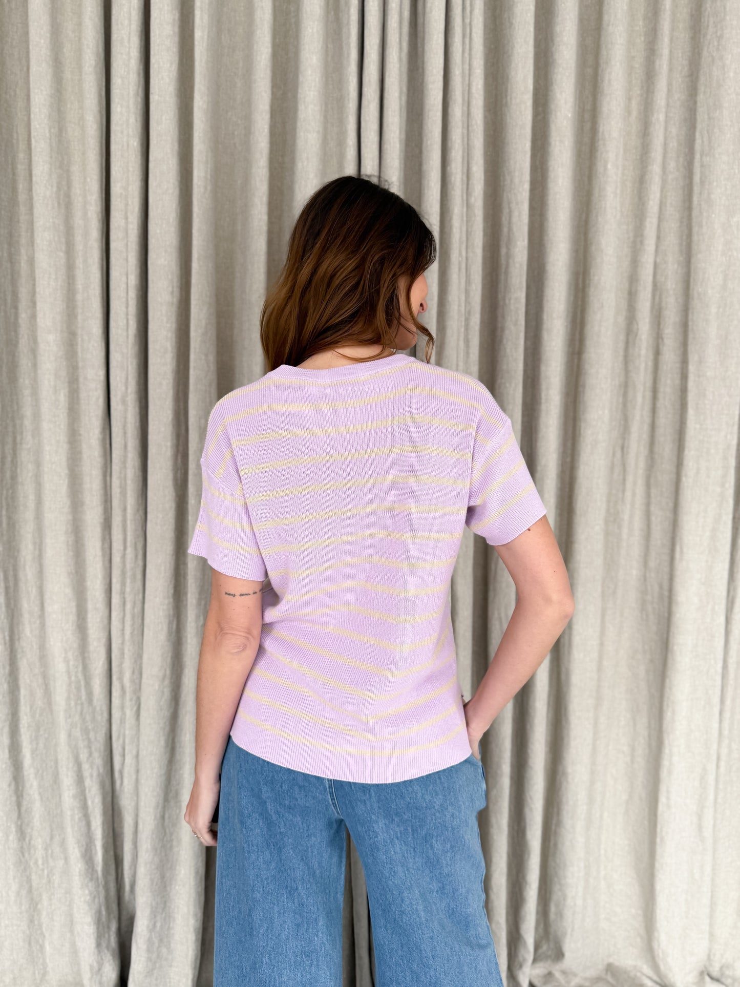 Lilly Knit Top - Mauve/ Lemon Stripe