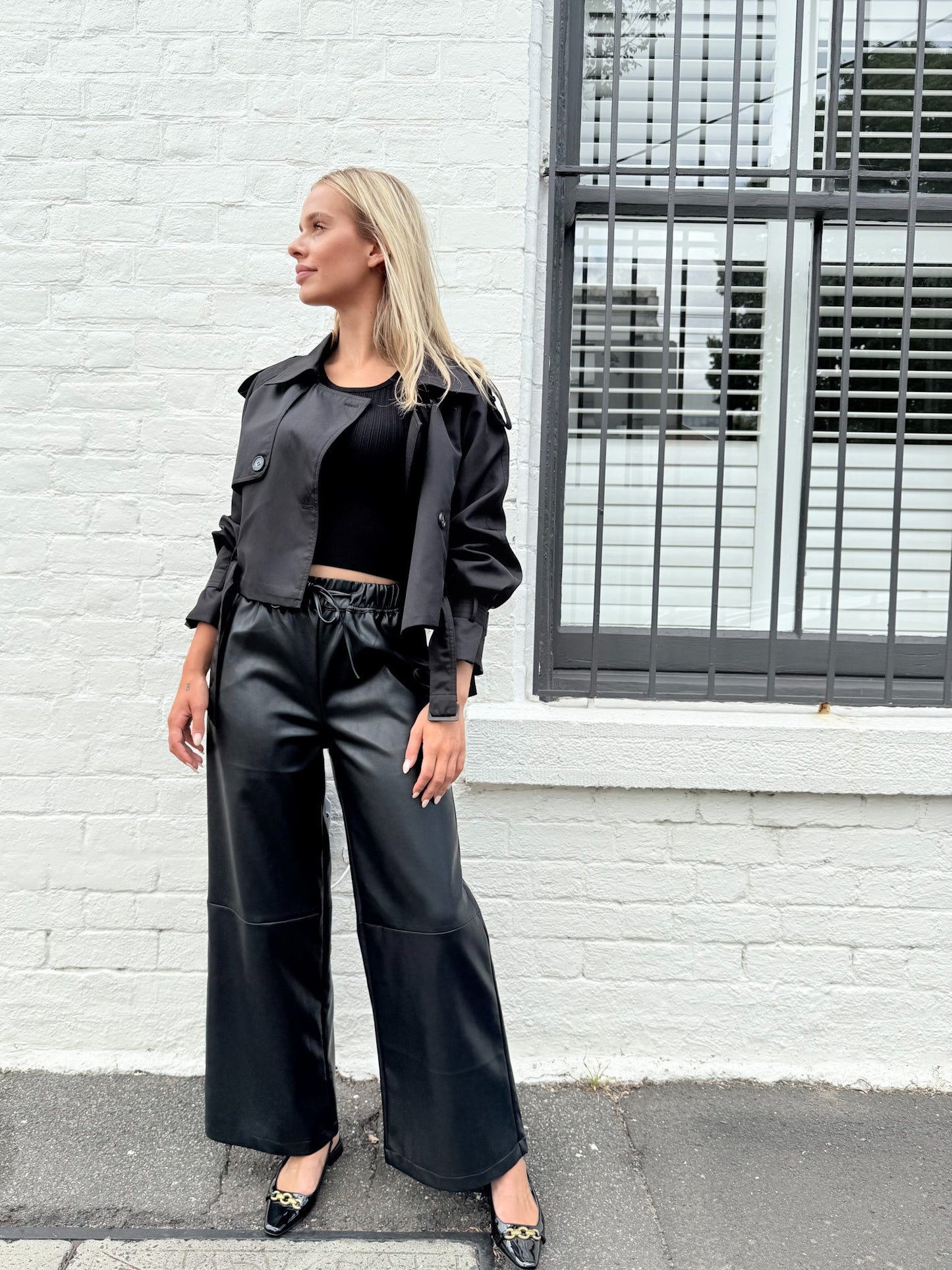 Abbey Pleather Pants - Black