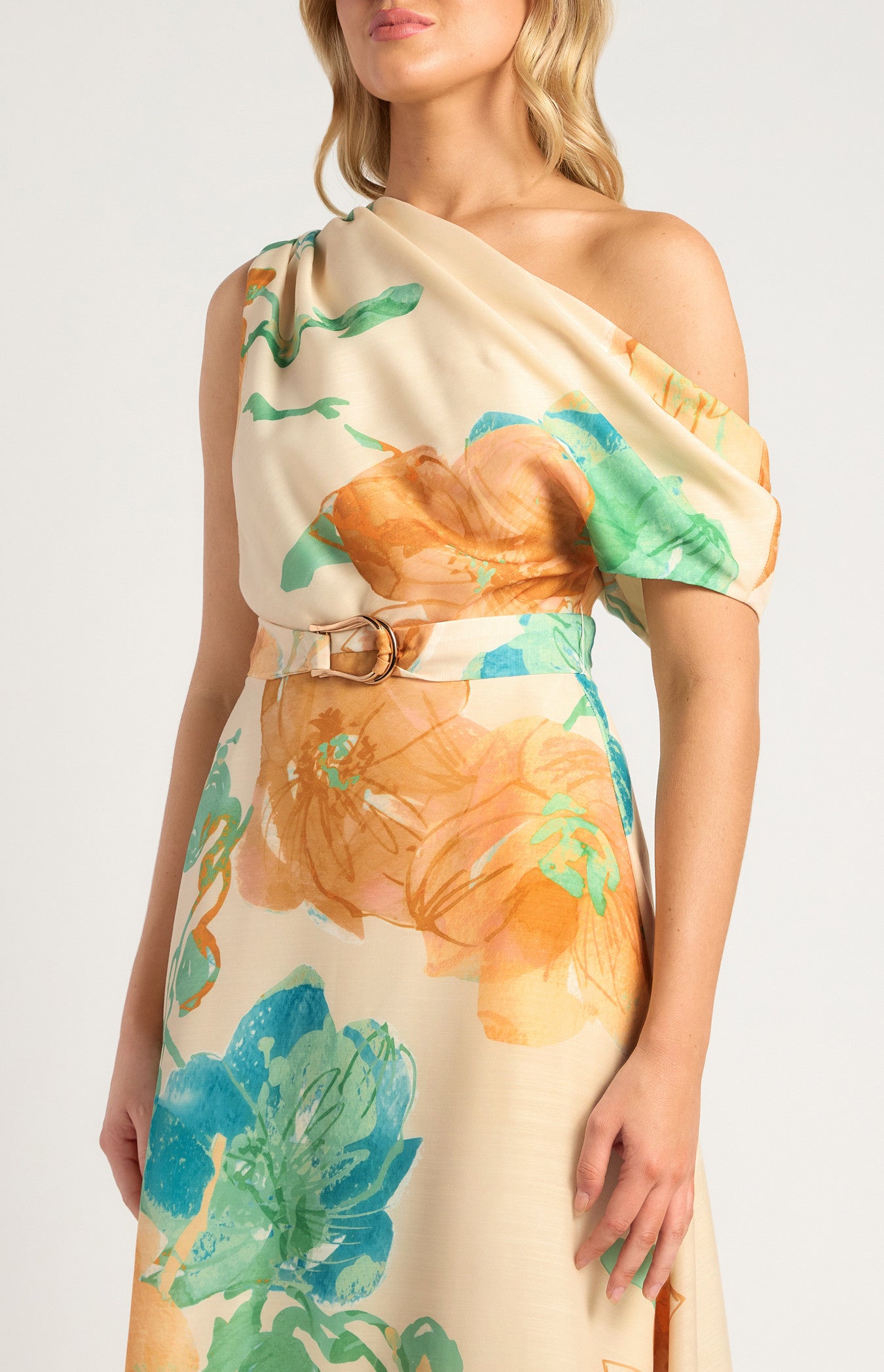 Sandy Asymmetrical Dress - Tangerine/ Blue
