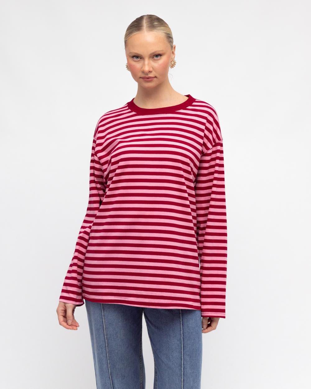Maddie Long Sleeve Tee - Pink/Red