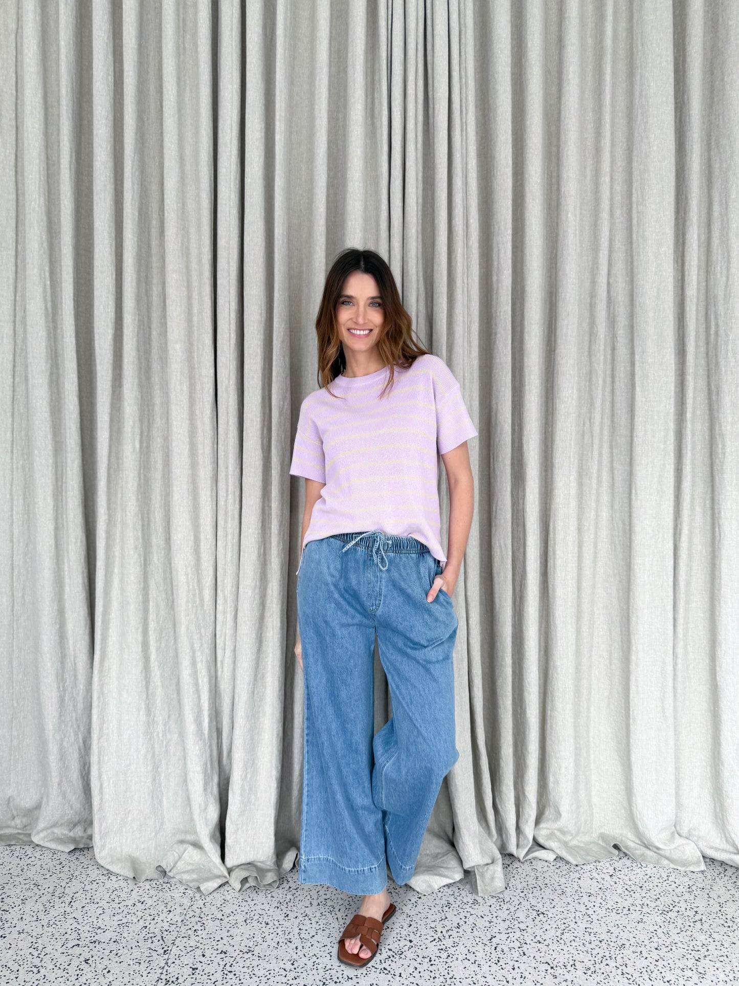 Lilly Knit Top - Mauve/ Lemon Stripe