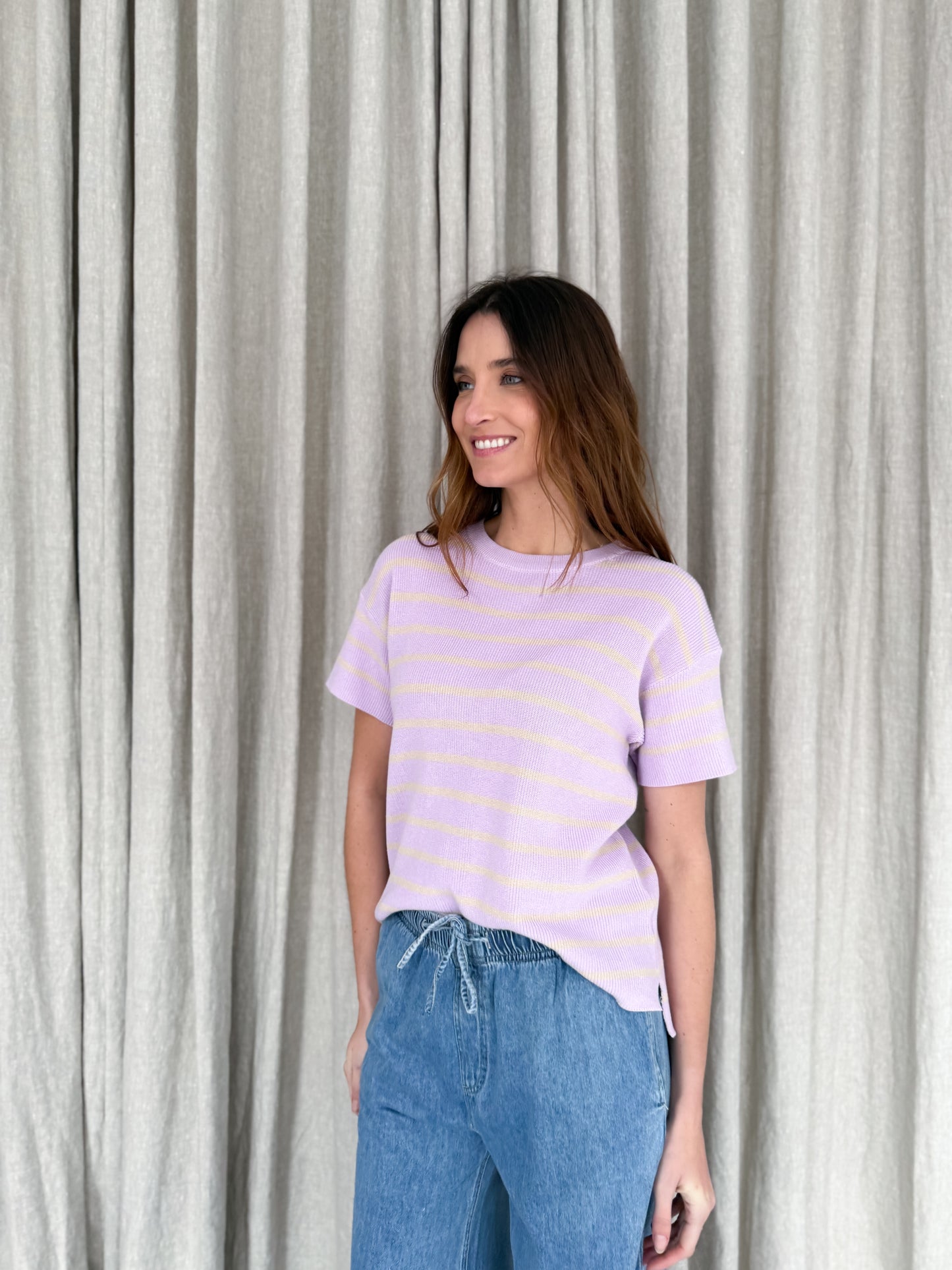 Lilly Knit Top - Mauve/ Lemon Stripe
