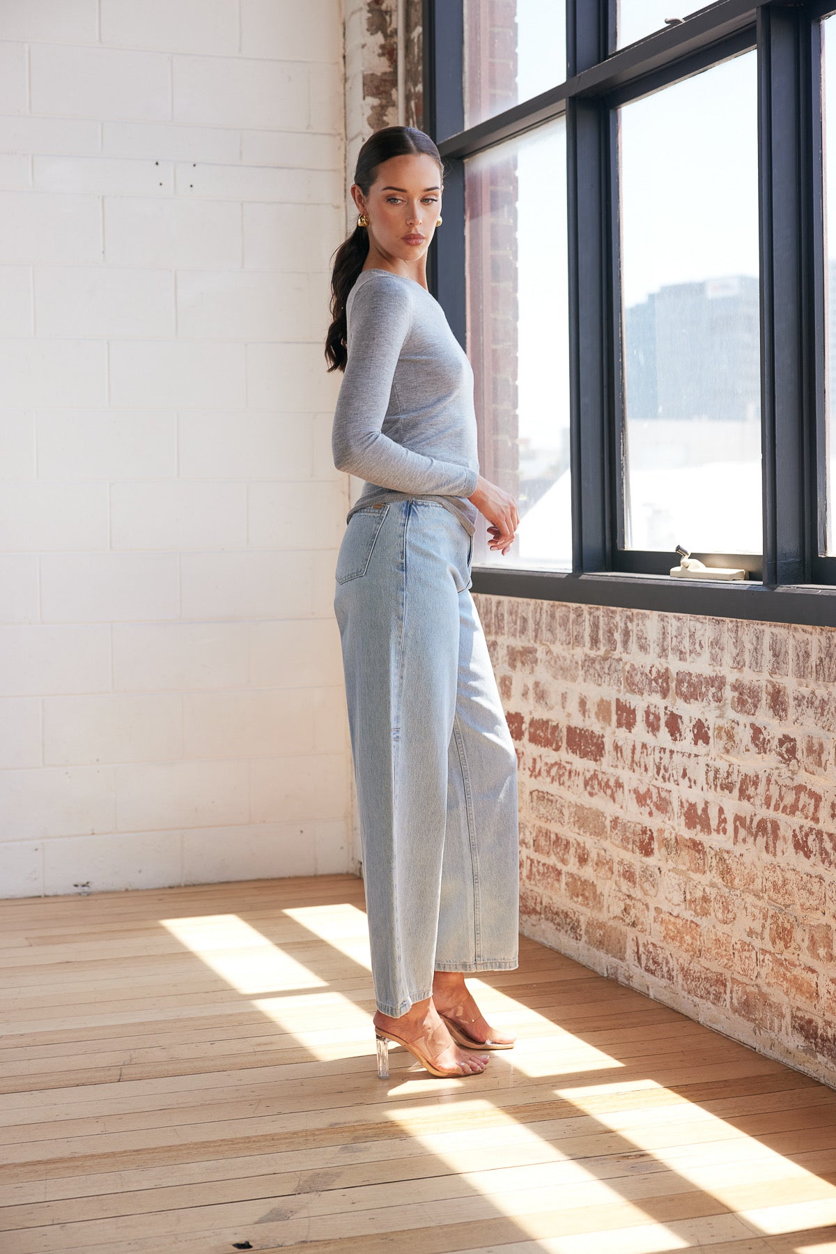 Murphy Aysmmetrical Neckline Knit Top - Grey