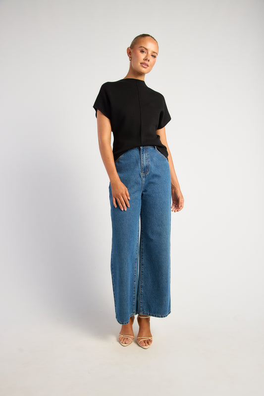 Monty Front Seam Detail Knit Top - Black