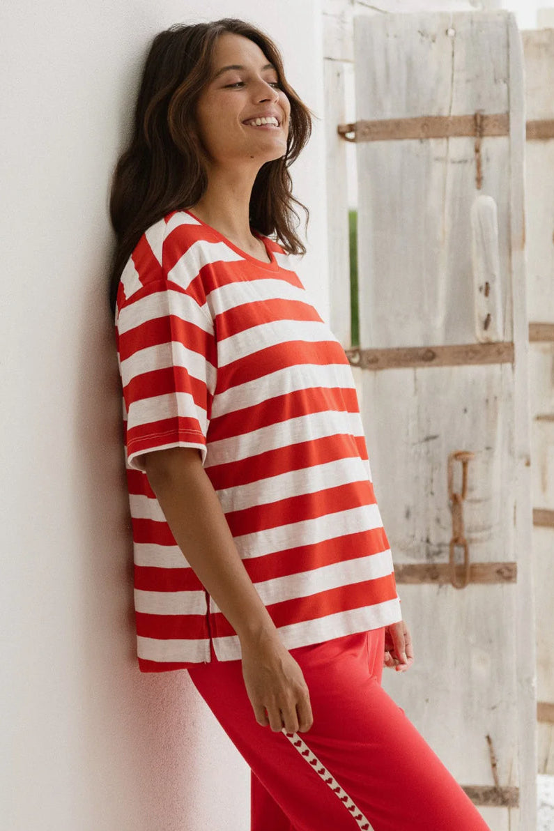 Relax Boxy Tee - Red Stripe