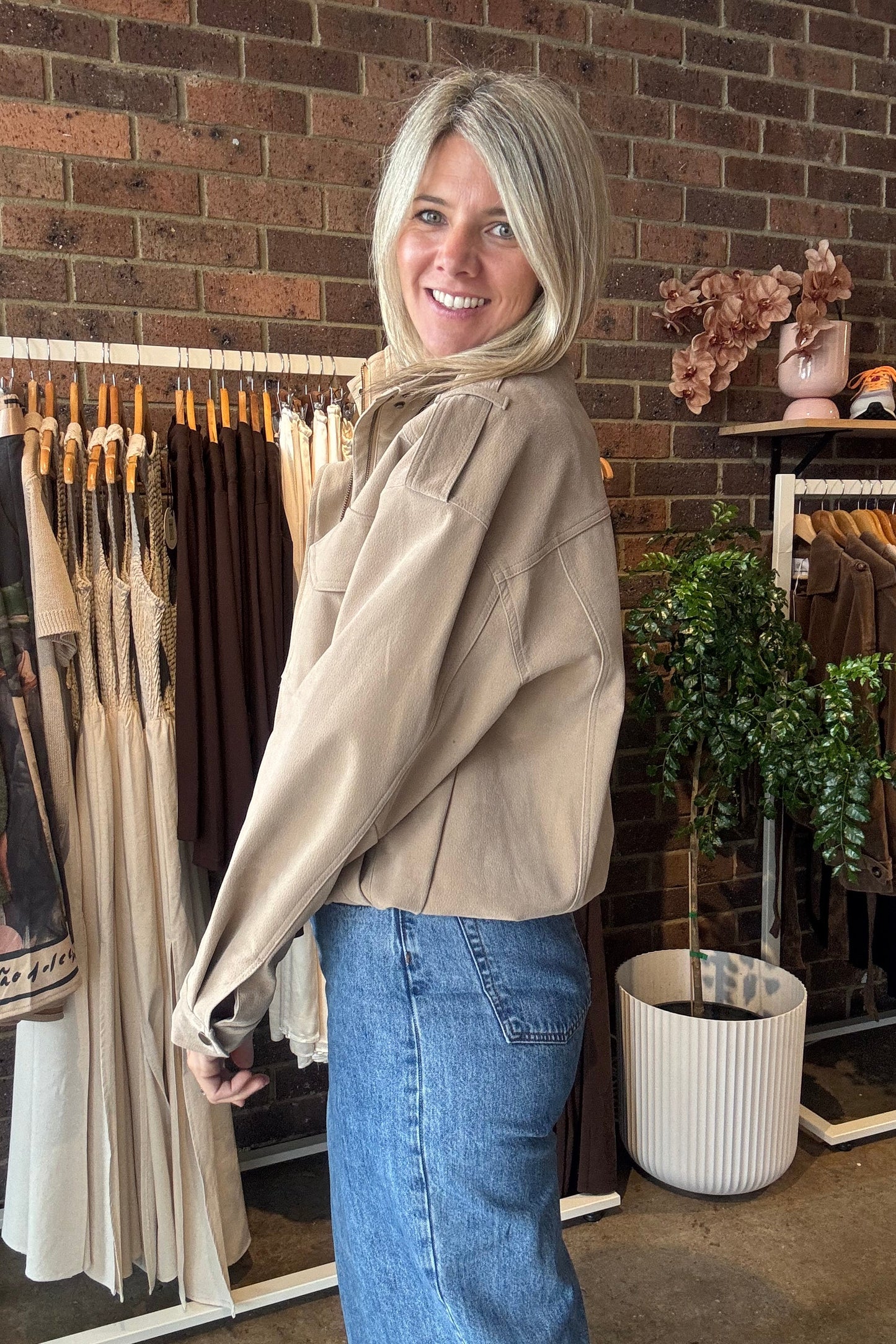 Boston Faux Suede Jacket - Taupe