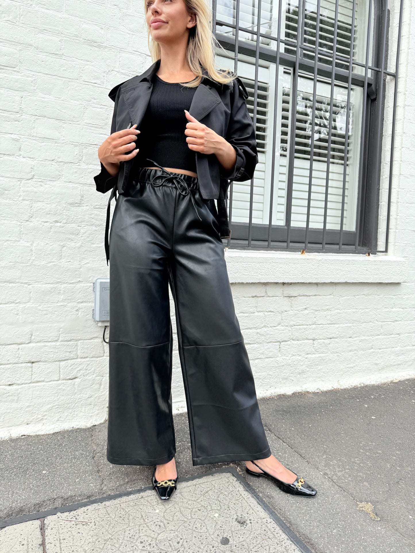 Abbey Pleather Pants - Black