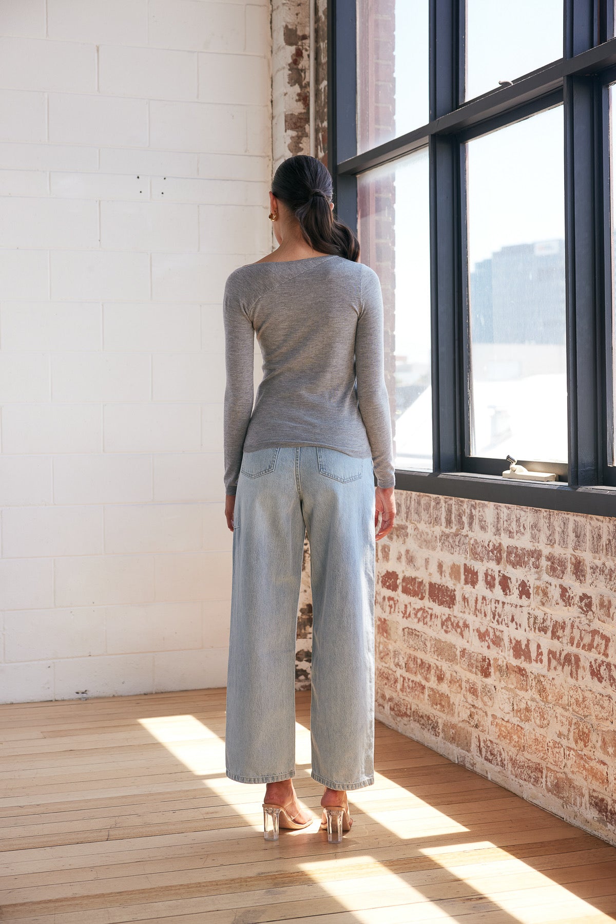 Murphy Aysmmetrical Neckline Knit Top - Grey