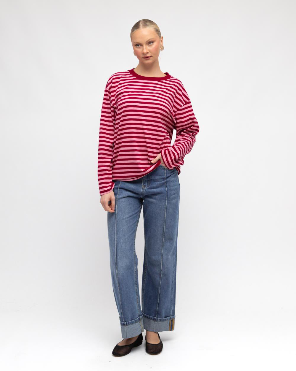 Maddie Long Sleeve Tee - Pink/Red