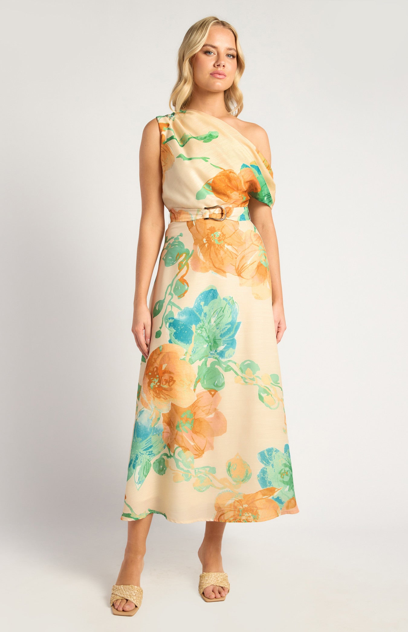 Sandy Asymmetrical Dress - Tangerine/ Blue