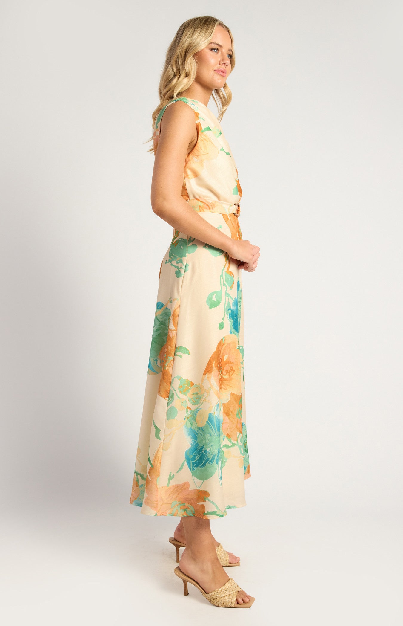 Sandy Asymmetrical Dress - Tangerine/ Blue