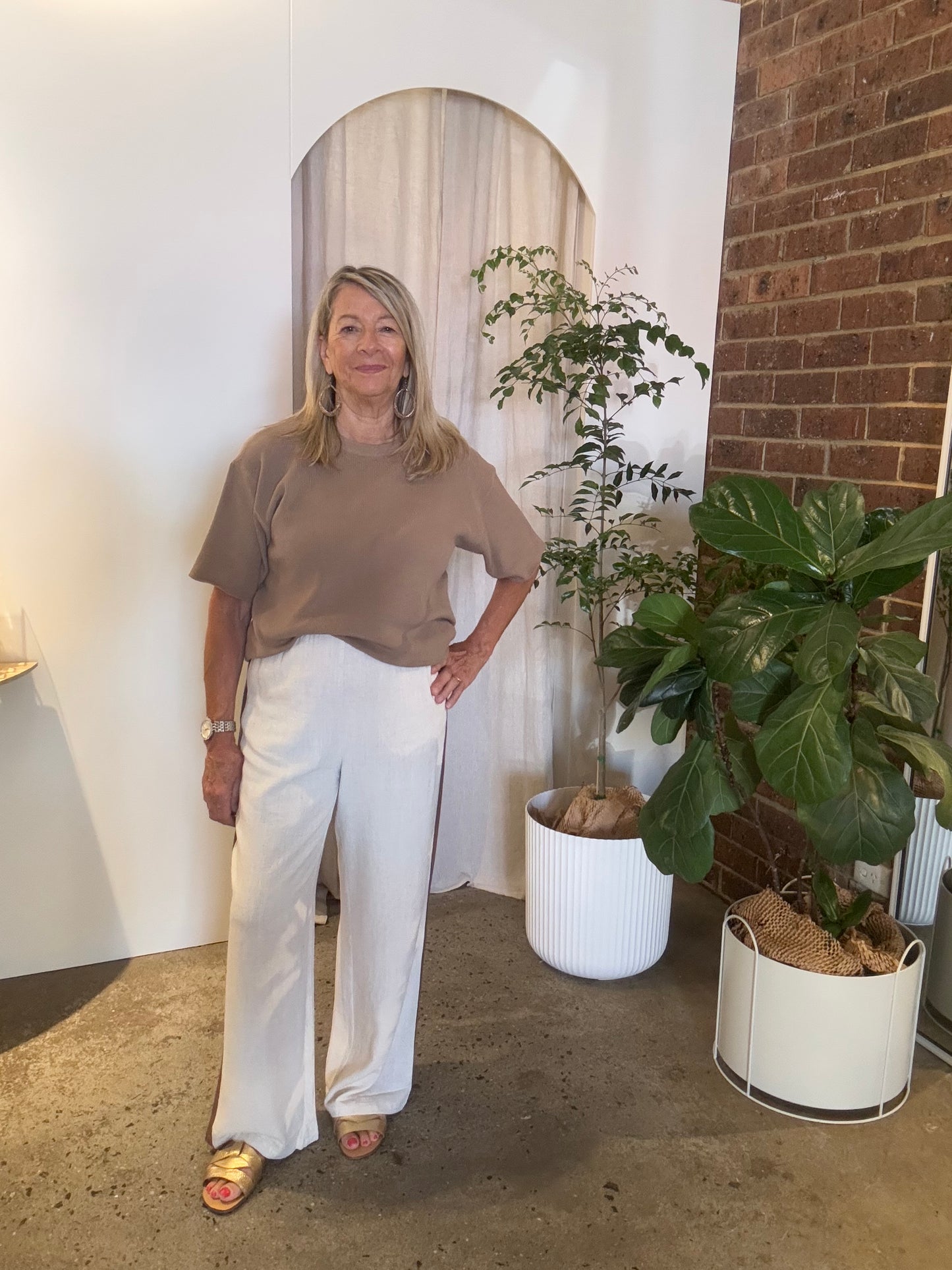 Genie Linen Pant w/ Mocha Contrast Stripe