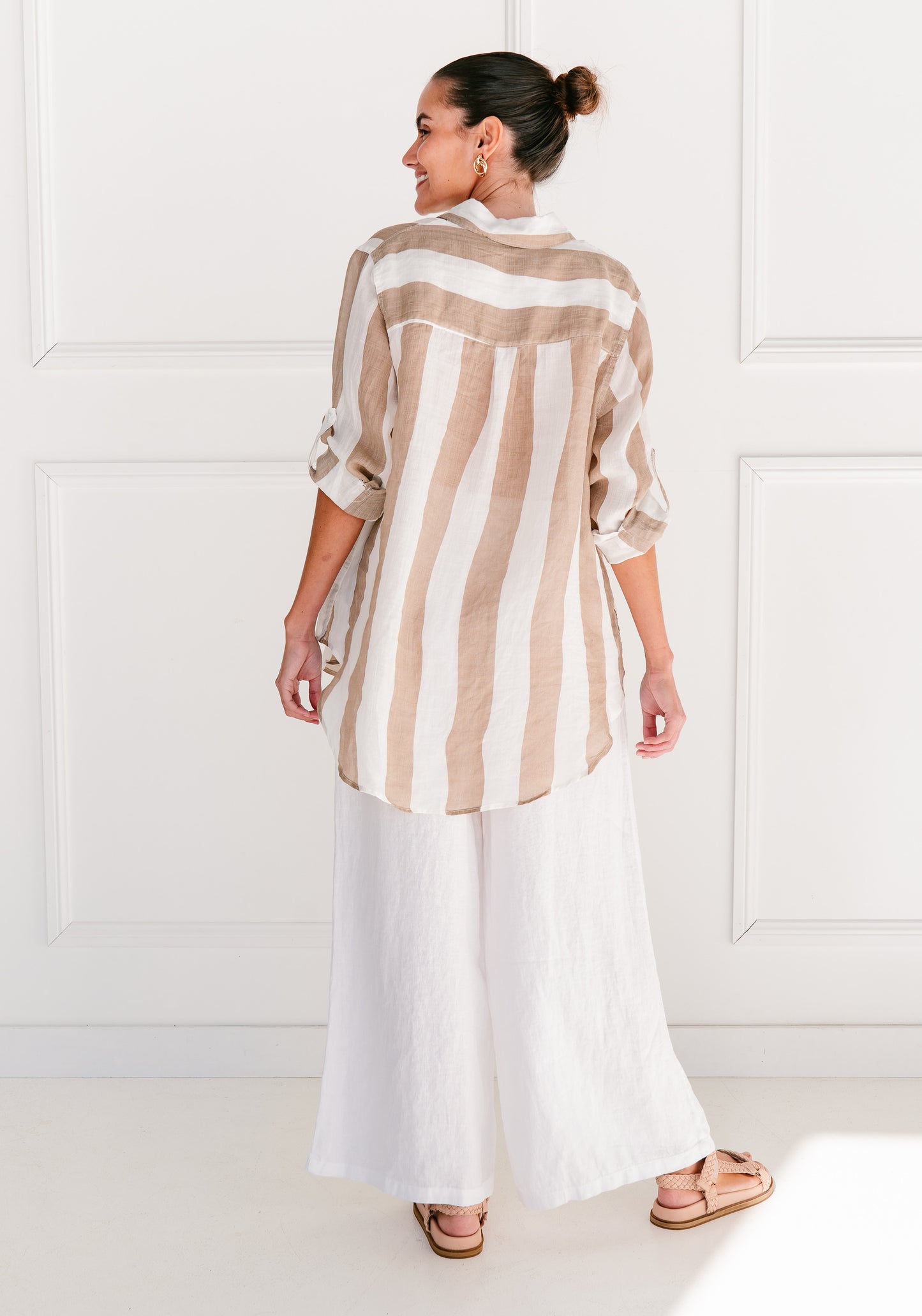 Grace Shirt - Beige/ White Stripe