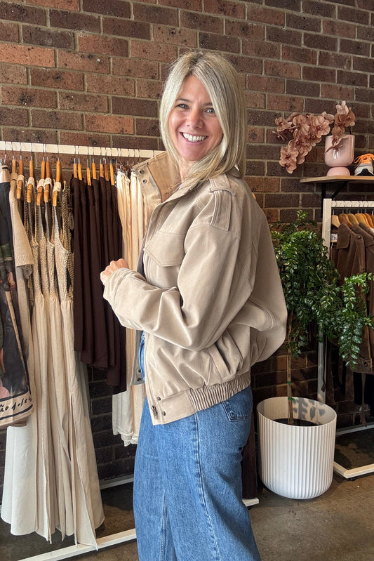 Boston Faux Suede Jacket - Taupe