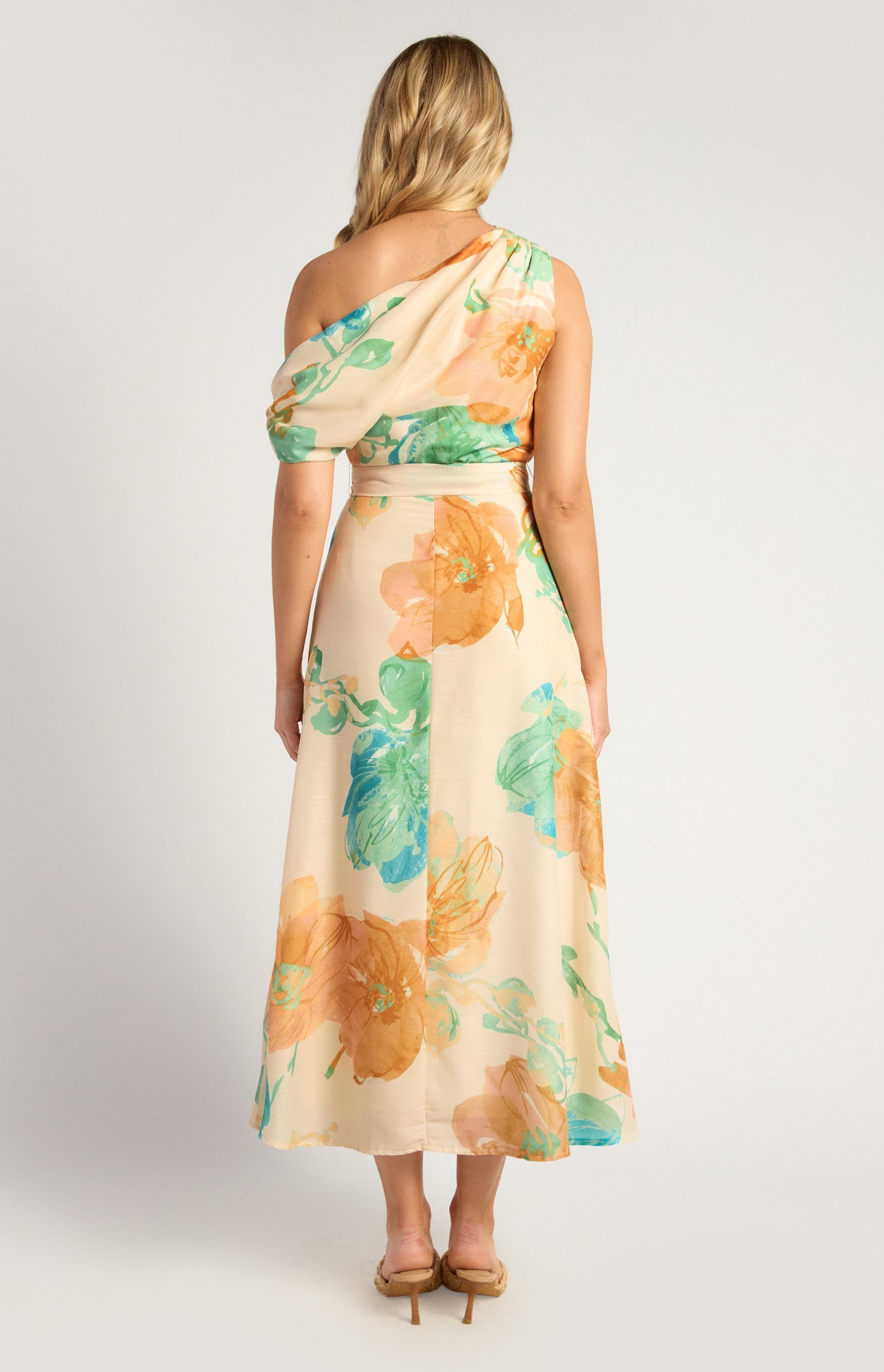 Sandy Asymmetrical Dress - Tangerine/ Blue