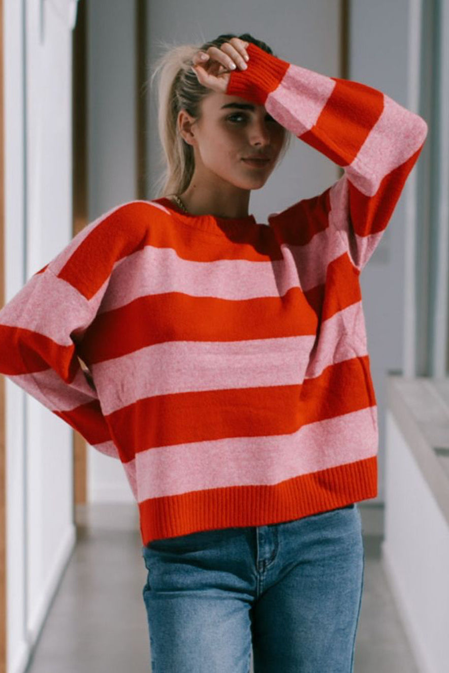 Brady Bunch Stripe Knit - Red/Pink