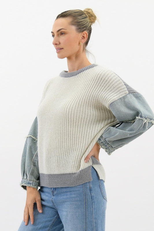 Vayla Knit w/ Denim Sleeve