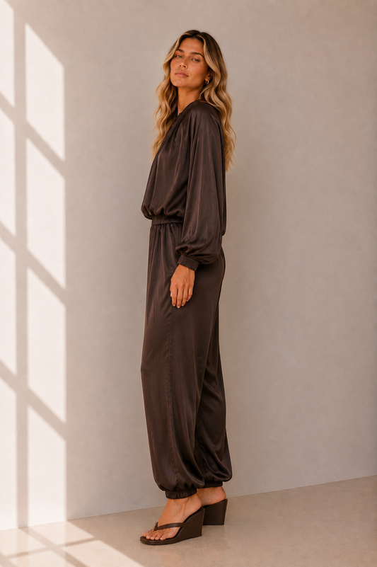 Carter Gather Pants - Chocolate
