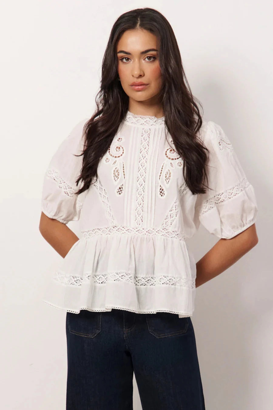 Ophelia Boho Peplum Top - White