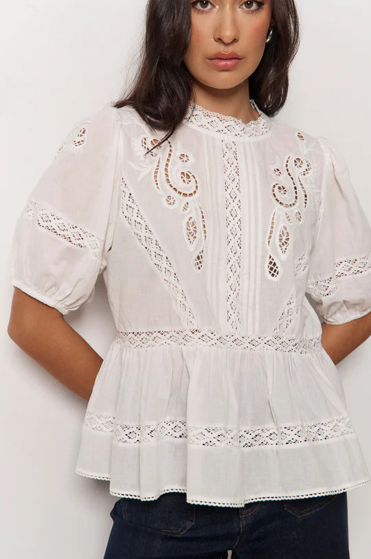 Ophelia Boho Peplum Top - White