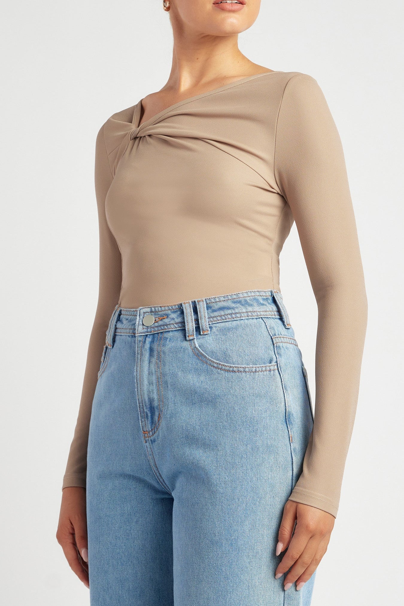 Tess Jersey Twist Top - Mushroom