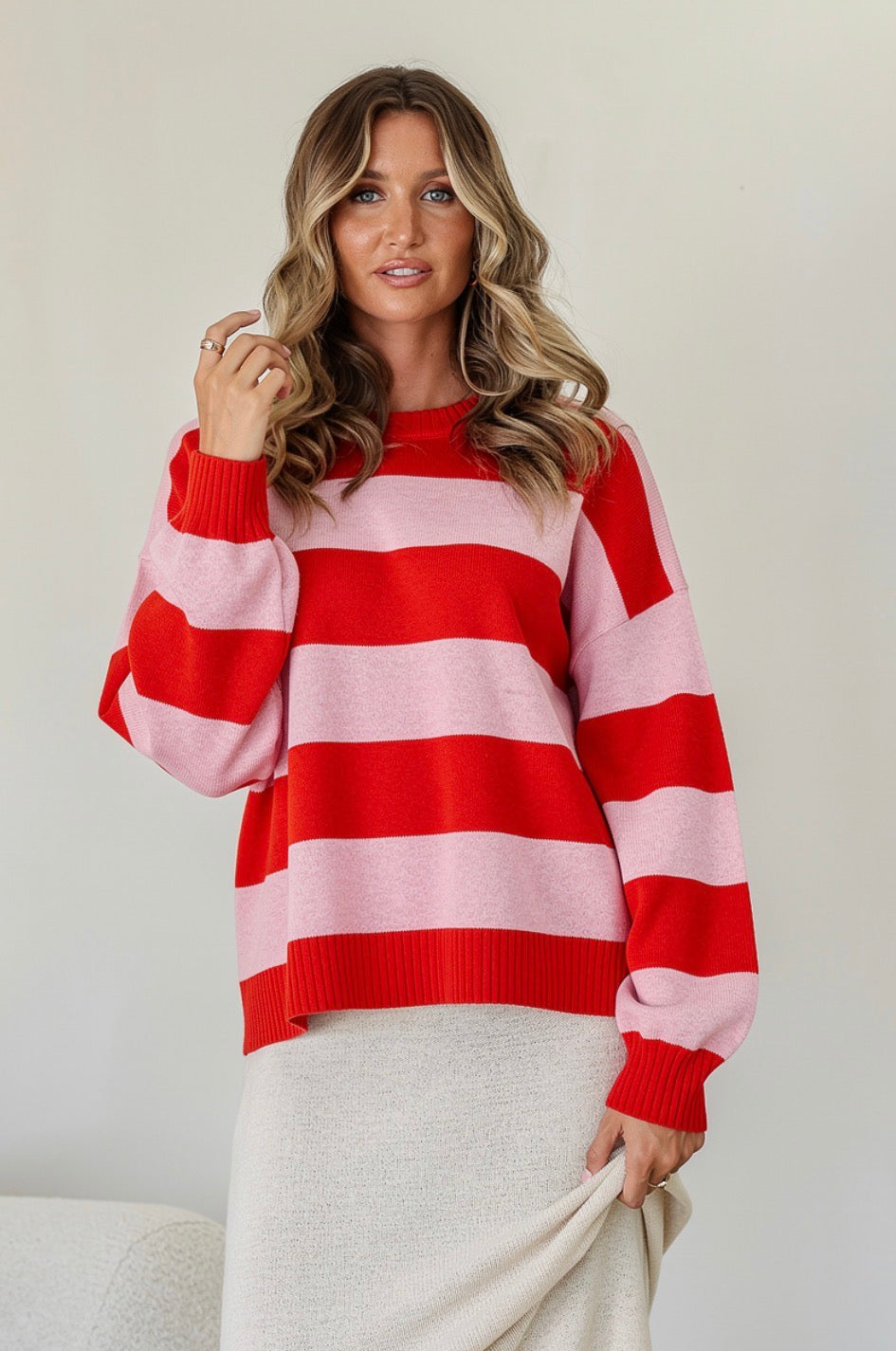 Brady Bunch Stripe Knit - Red/Pink