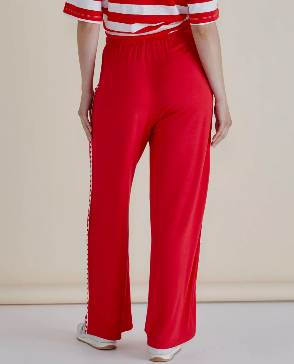 Evelyn Wide Leg Jogger - Red Trim