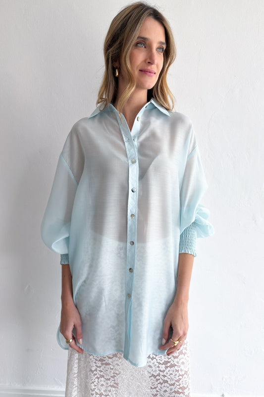 Levi Shirred Cuff Shirt - Ice Blue