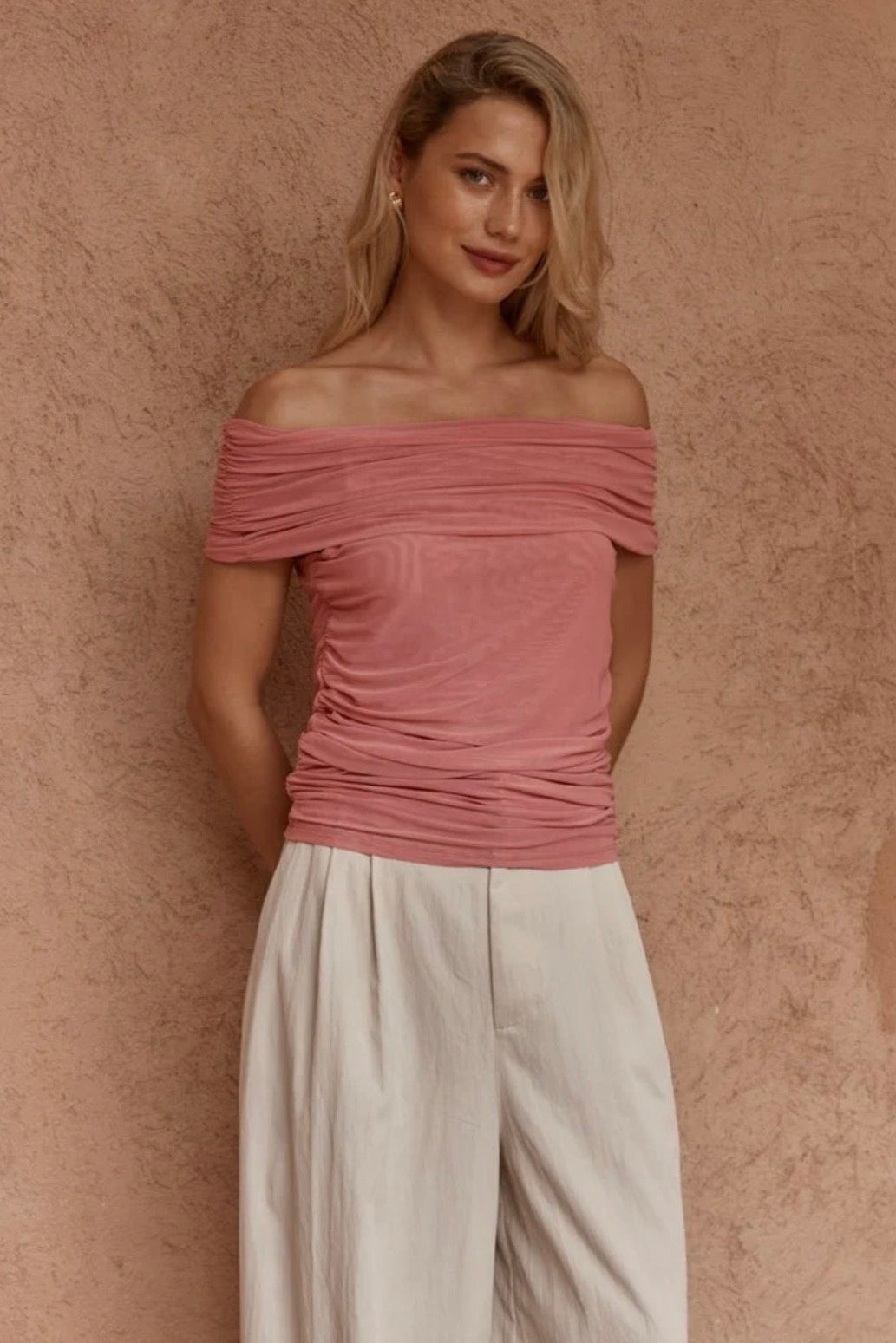 Jordan Off Shoulder Top - Burnt Pink