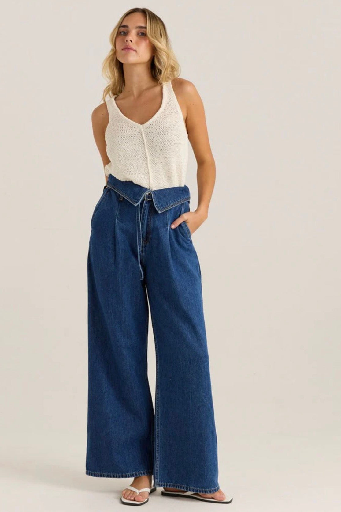 Alissa Foldover Jean - Royal Blue Wash