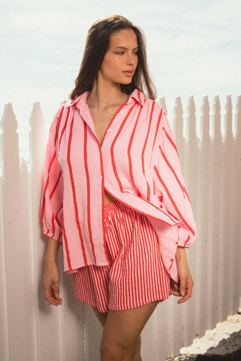 Rory Shirt - Pink/ Red Stripe