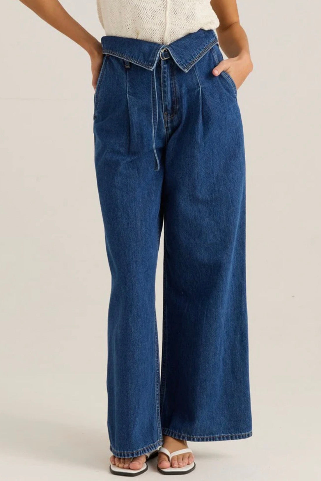 Alissa Foldover Jean - Royal Blue Wash