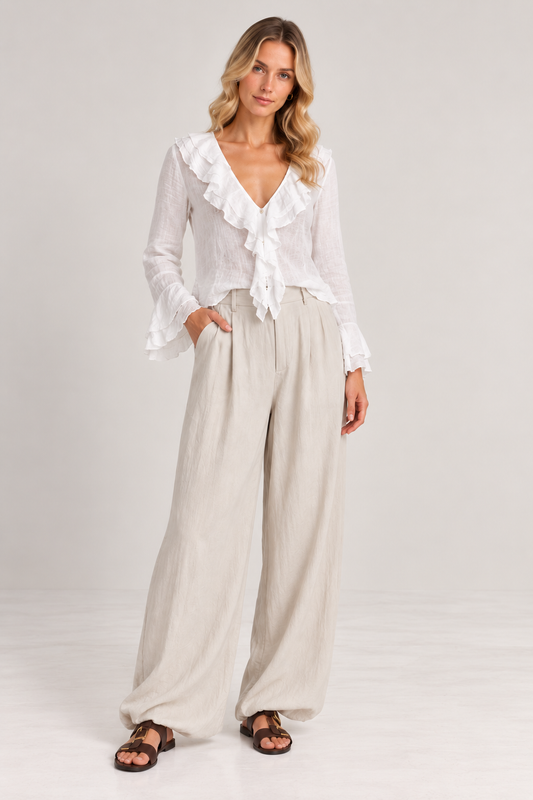 Orlando Ruffle Shirt - White