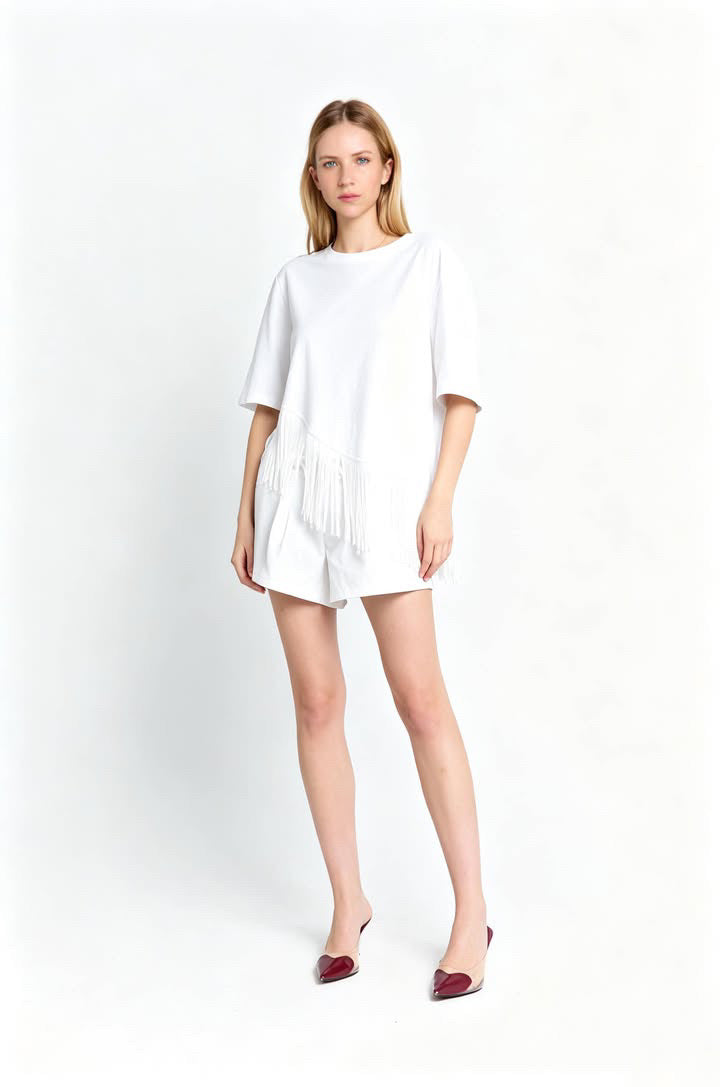 Freda Fringe Tee - White